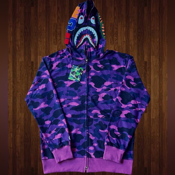 Purple BAPÉ Camo Shark Full Zip Hoodie - Picture 1 of 7